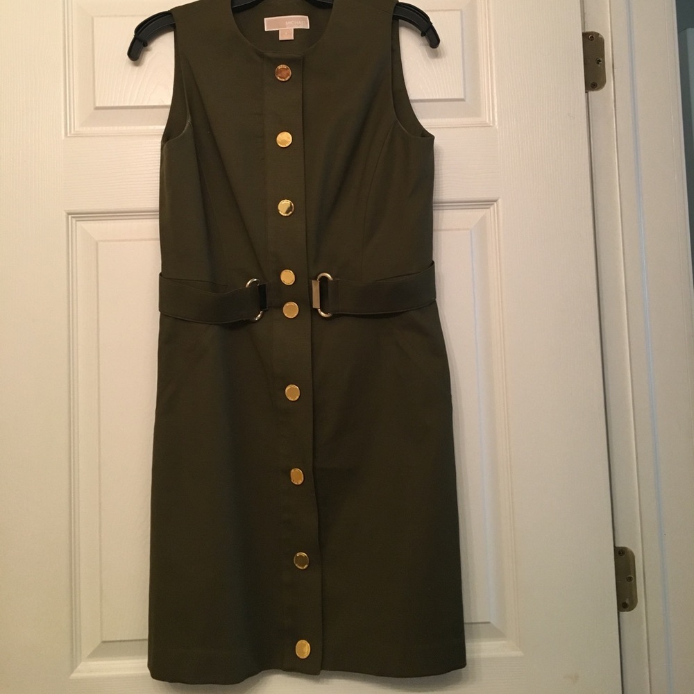 Michael Kors Olive green, Mini Dress with Gold Buttons